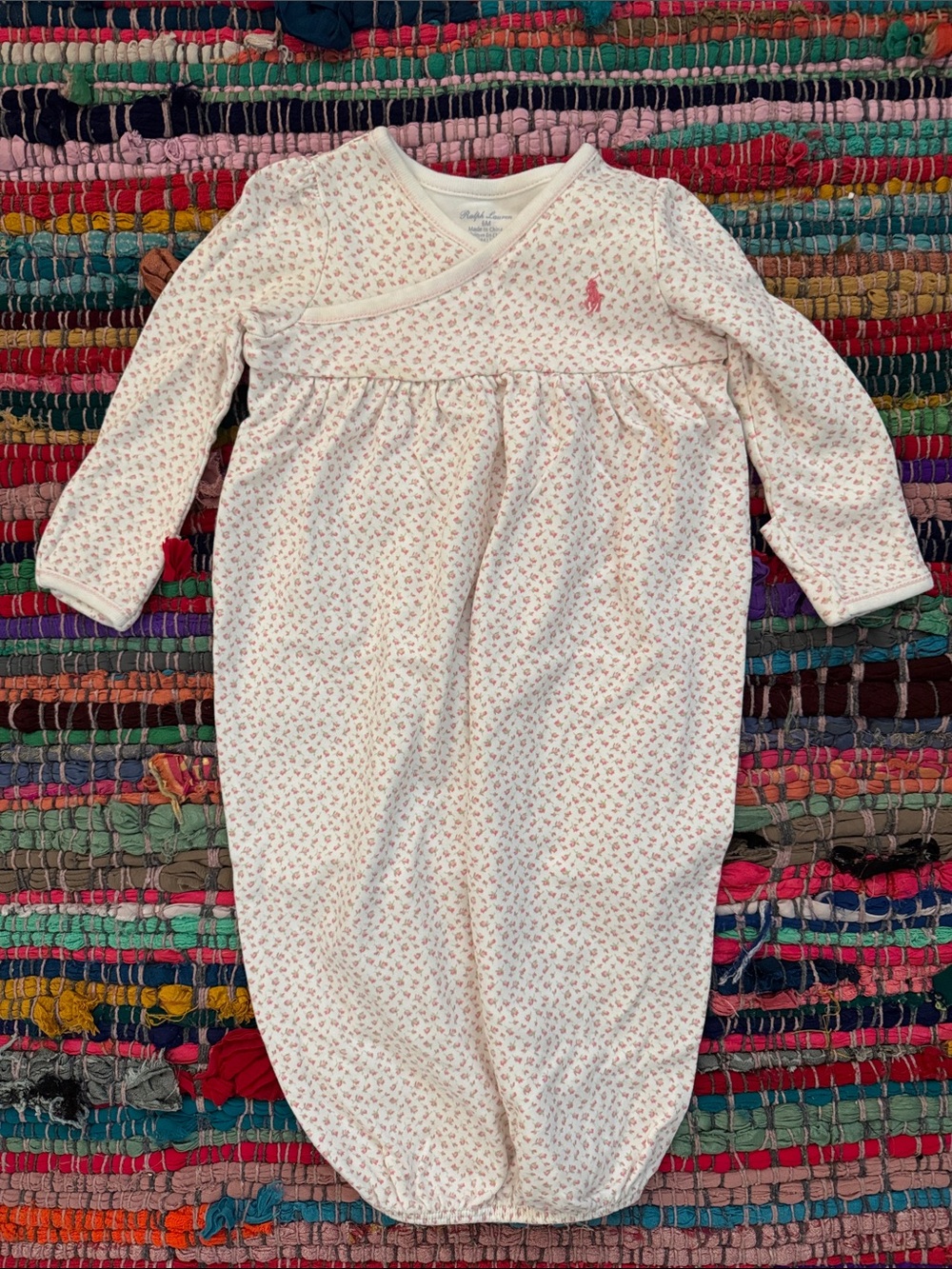 Ralph Lauren White Baby Floral Sleep Sack with Pink Accents
